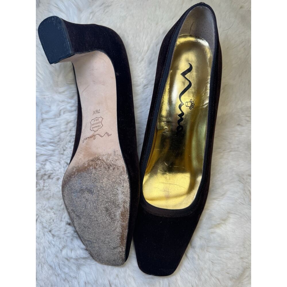 Vintage Y2k 90s Nina Pump Velvet Square Toe 7.5 Chocolate Brown Fall Wedding - Picture 12 of 15